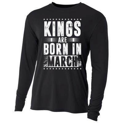 Kings Are Born In March Month Zodiac Sign Pisces Aries Gift Cooling Performance Long Sleeve Crew