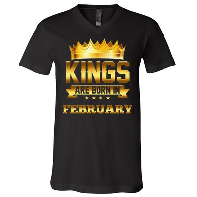 Kings Are Born In February Birthday V-Neck T-Shirt