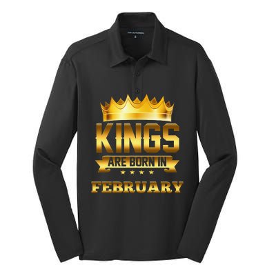 Kings Are Born In February Birthday Silk Touch Performance Long Sleeve Polo