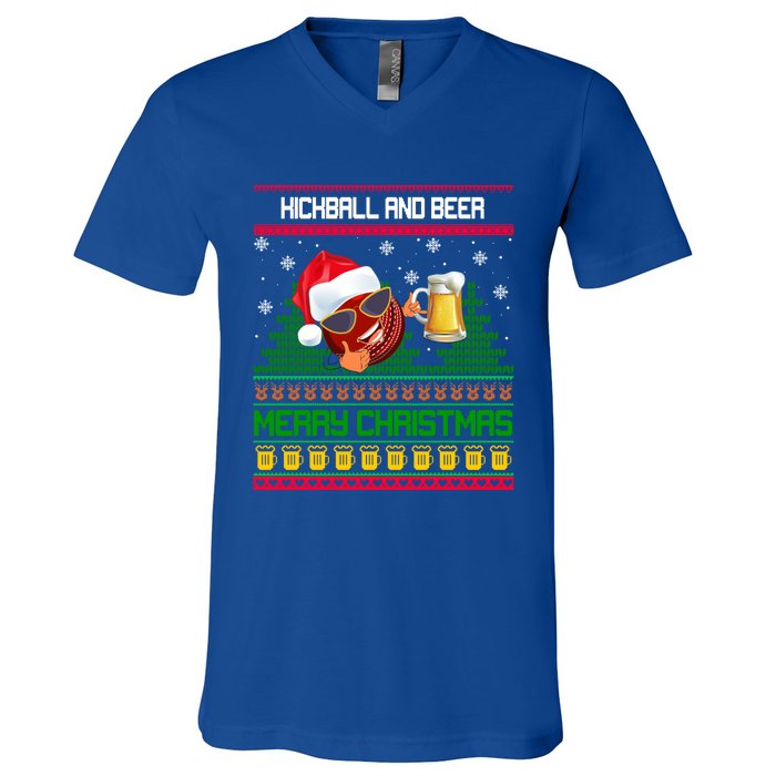 Kickball And Beer Lover Merry Christmas Ugly Xmas Gift V-Neck T-Shirt