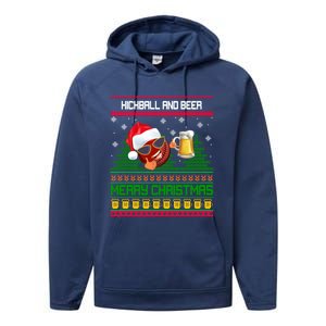 Kickball And Beer Lover Merry Christmas Ugly Xmas Gift Performance Fleece Hoodie