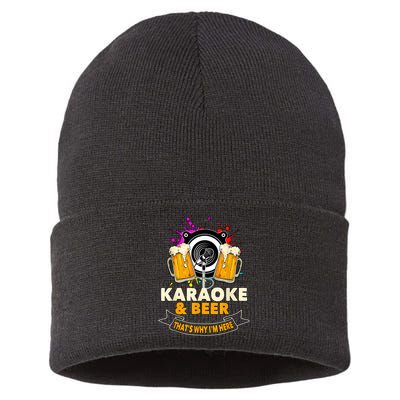 Karaoke And Beer That's Why I'm Here Karaoke Singer Karaoke Sustainable Knit Beanie