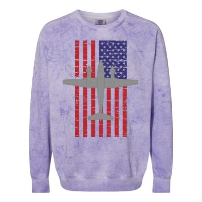 King Air B200 Airplane Pilot American Flag Funny Gift Colorblast Crewneck Sweatshirt