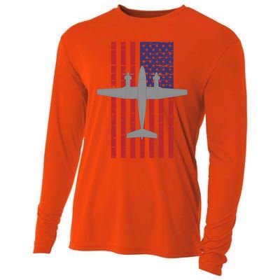 King Air B200 Airplane Pilot American Flag Funny Gift Cooling Performance Long Sleeve Crew