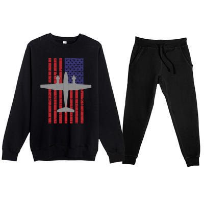 King Air B200 Airplane Pilot American Flag Funny Gift Premium Crewneck Sweatsuit Set