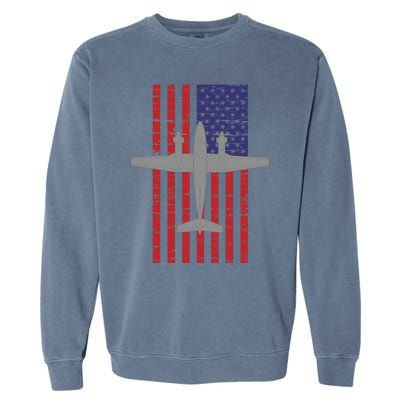 King Air B200 Airplane Pilot American Flag Funny Gift Garment-Dyed Sweatshirt