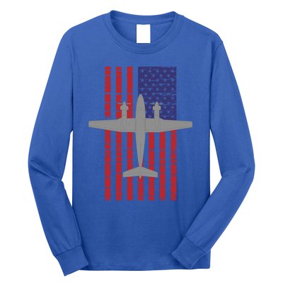 King Air B200 Airplane Pilot American Flag Funny Gift Long Sleeve Shirt