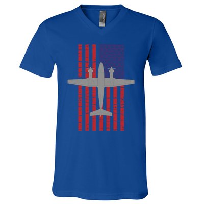 King Air B200 Airplane Pilot American Flag Funny Gift V-Neck T-Shirt