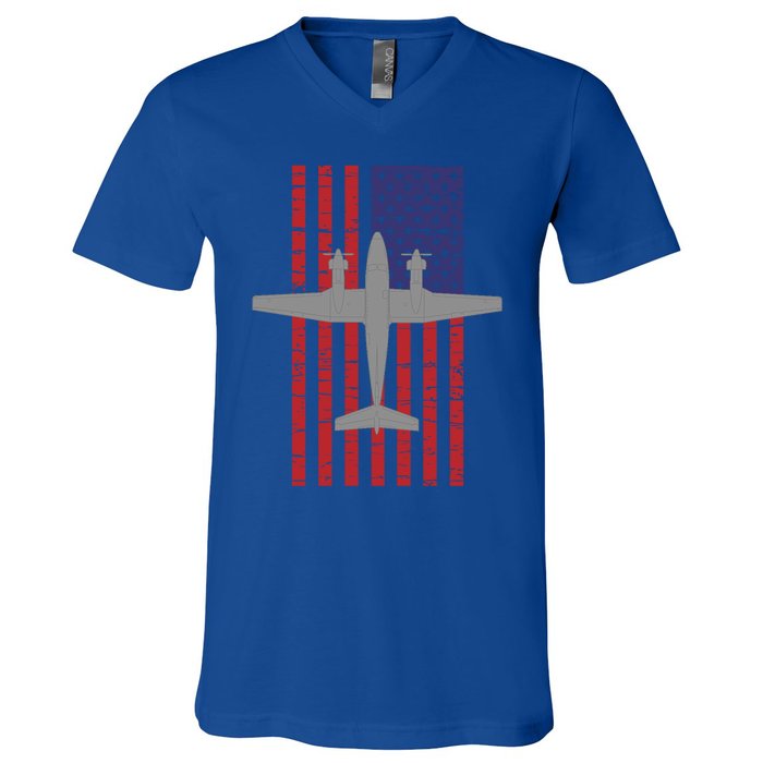 King Air B200 Airplane Pilot American Flag Funny Gift V-Neck T-Shirt