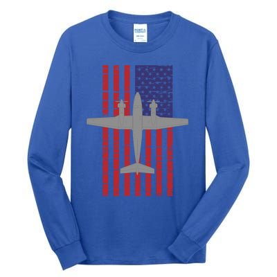 King Air B200 Airplane Pilot American Flag Funny Gift Tall Long Sleeve T-Shirt