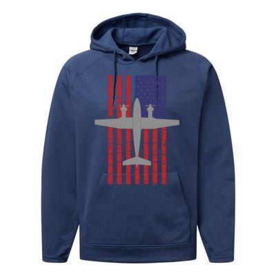 King Air B200 Airplane Pilot American Flag Funny Gift Performance Fleece Hoodie