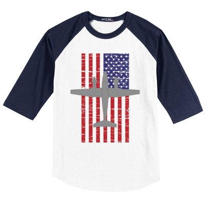 King Air B200 Airplane Pilot American Flag Funny Gift Baseball Sleeve Shirt