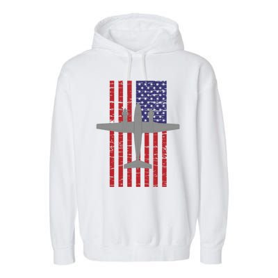 King Air B200 Airplane Pilot American Flag Funny Gift Garment-Dyed Fleece Hoodie