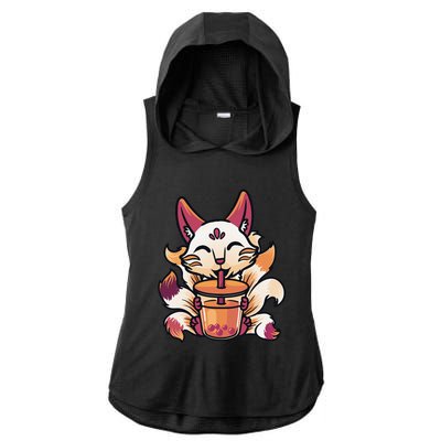 Kitsune Anime Boba Japanese Bubble Tea Cute Fox Kawaii  Ladies PosiCharge Tri-Blend Wicking Draft Hoodie Tank