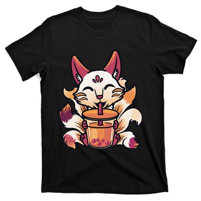 Kitsune Anime Boba Japanese Bubble Tea Cute Fox Kawaii  T-Shirt