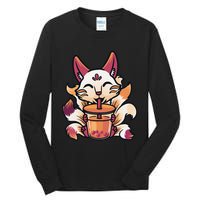 Kitsune Anime Boba Japanese Bubble Tea Cute Fox Kawaii  Tall Long Sleeve T-Shirt