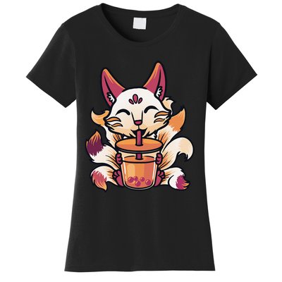 Kitsune Anime Boba Japanese Bubble Tea Cute Fox Kawaii  Women's T-Shirt