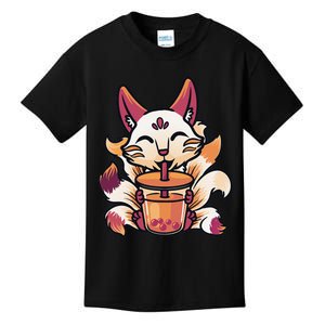 Kitsune Anime Boba Japanese Bubble Tea Cute Fox Kawaii  Kids T-Shirt