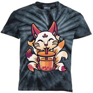 Kitsune Anime Boba Japanese Bubble Tea Cute Fox Kawaii  Kids Tie-Dye T-Shirt