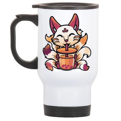 Kitsune Anime Boba Japanese Bubble Tea Cute Fox Kawaii  Stainless Steel Travel Mug