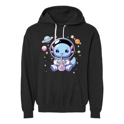 Kawaii Axolotl Bubble Tea Boba Tea Astronaut Space Axolotl Garment-Dyed Fleece Hoodie