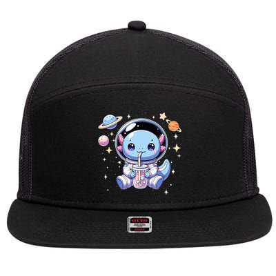 Kawaii Axolotl Bubble Tea Boba Tea Astronaut Space Axolotl 7 Panel Mesh Trucker Snapback Hat