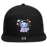Kawaii Axolotl Bubble Tea Boba Tea Astronaut Space Axolotl 7 Panel Mesh Trucker Snapback Hat