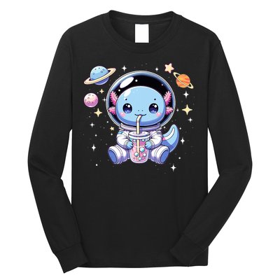 Kawaii Axolotl Bubble Tea Boba Tea Astronaut Space Axolotl Long Sleeve Shirt