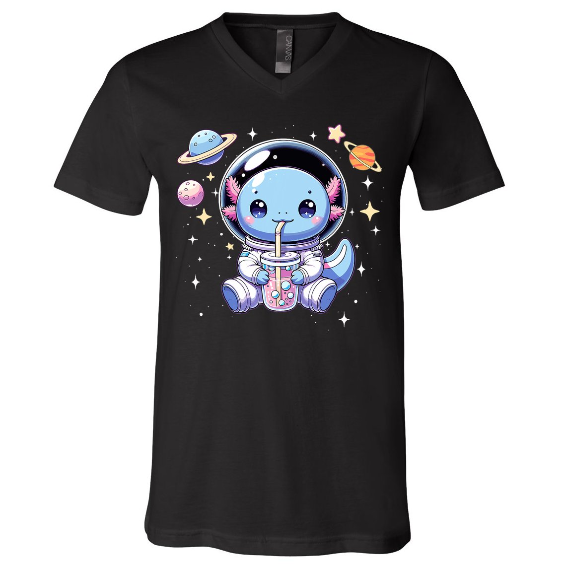 Kawaii Axolotl Bubble Tea Boba Tea Astronaut Space Axolotl V-Neck T-Shirt