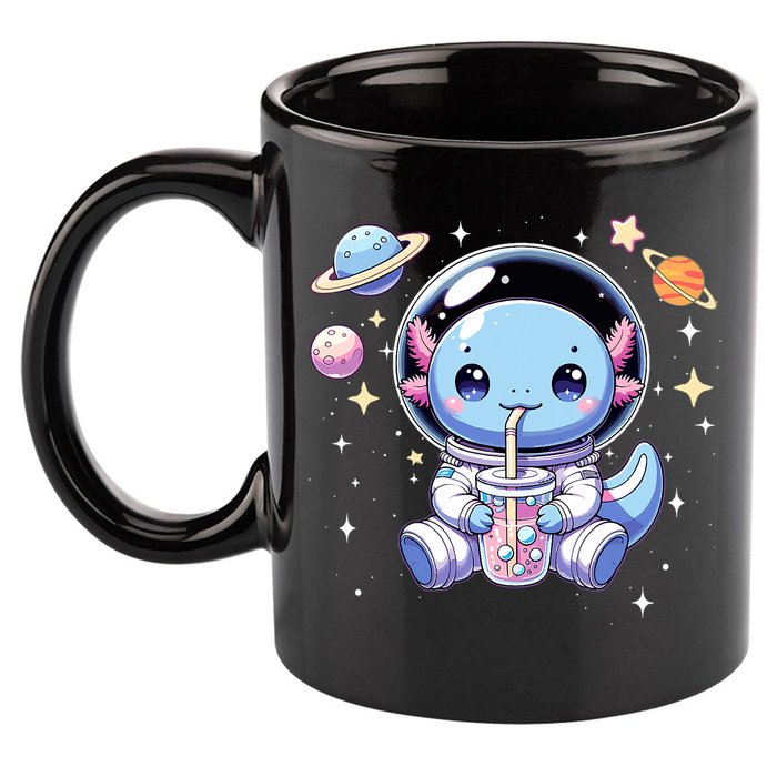 Kawaii Axolotl Bubble Tea Boba Tea Astronaut Space Axolotl 11oz C Handle Ceramic Mug