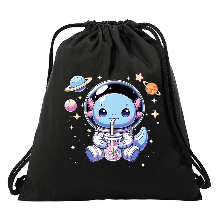 Kawaii Axolotl Bubble Tea Boba Tea Astronaut Space Axolotl Drawstring Bag