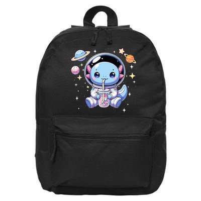Kawaii Axolotl Bubble Tea Boba Tea Astronaut Space Axolotl 16 in Basic Backpack