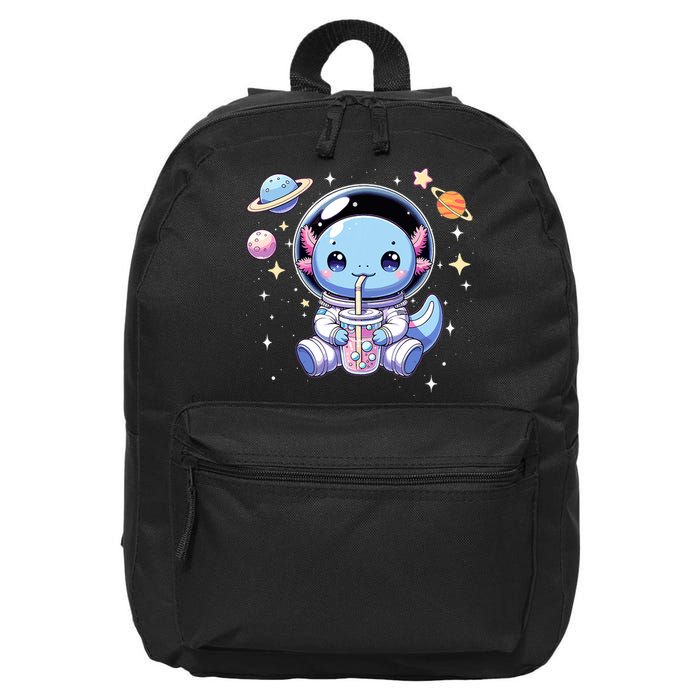 Kawaii Axolotl Bubble Tea Boba Tea Astronaut Space Axolotl 16 in Basic Backpack