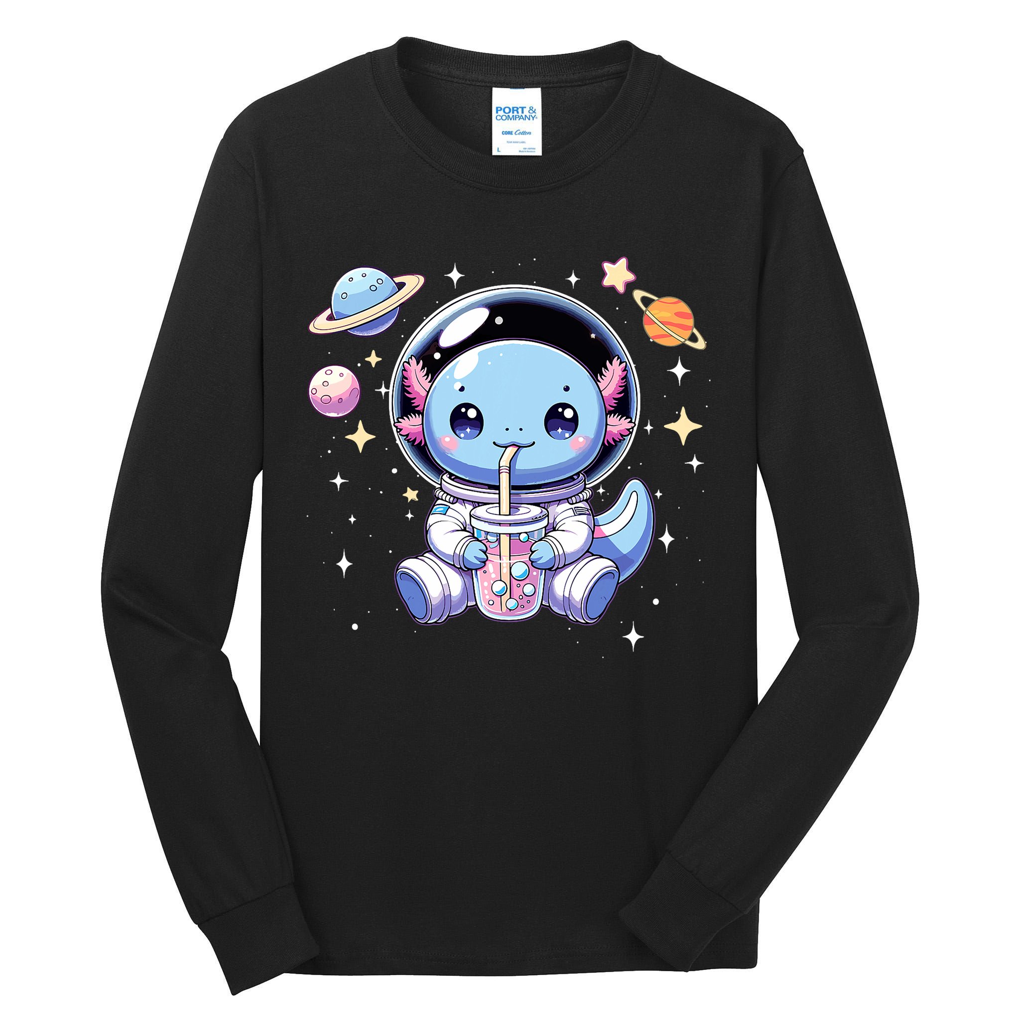 Kawaii Axolotl Bubble Tea Boba Tea Astronaut Space Axolotl Tall Long Sleeve T-Shirt