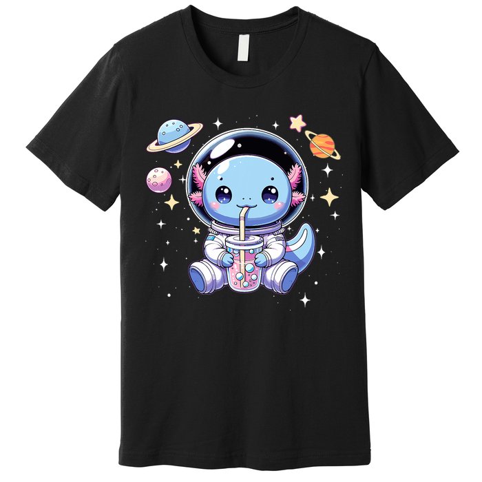 Kawaii Axolotl Bubble Tea Boba Tea Astronaut Space Axolotl Premium T-Shirt