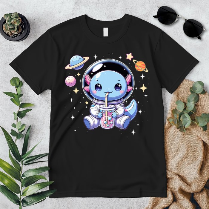Kawaii Axolotl Bubble Tea Boba Tea Astronaut Space Axolotl Premium T-Shirt