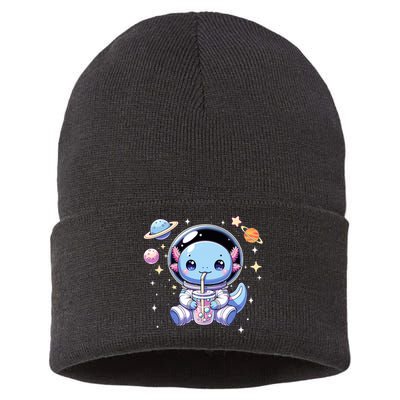 Kawaii Axolotl Bubble Tea Boba Tea Astronaut Space Axolotl Sustainable Knit Beanie