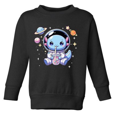 Kawaii Axolotl Bubble Tea Boba Tea Astronaut Space Axolotl Toddler Sweatshirt