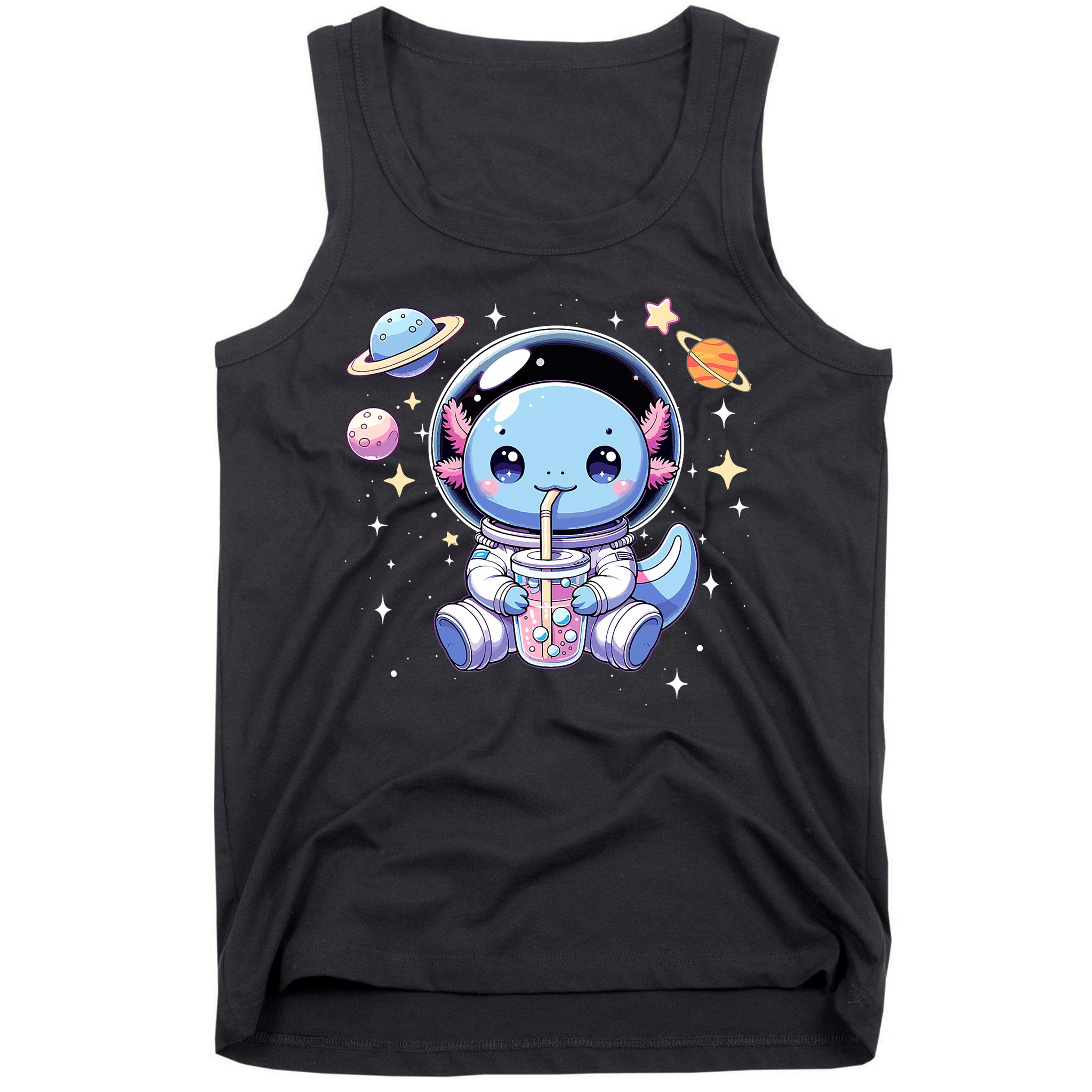 Kawaii Axolotl Bubble Tea Boba Tea Astronaut Space Axolotl Tank Top