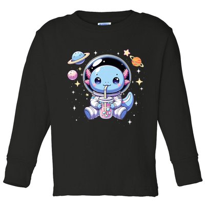 Kawaii Axolotl Bubble Tea Boba Tea Astronaut Space Axolotl Toddler Long Sleeve Shirt