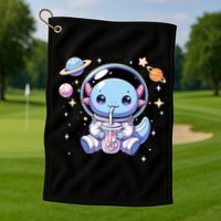 Kawaii Axolotl Bubble Tea Boba Tea Astronaut Space Axolotl Golf Towel