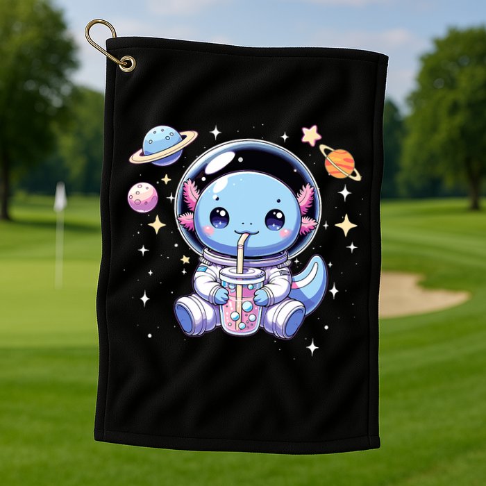 Kawaii Axolotl Bubble Tea Boba Tea Astronaut Space Axolotl Golf Towel