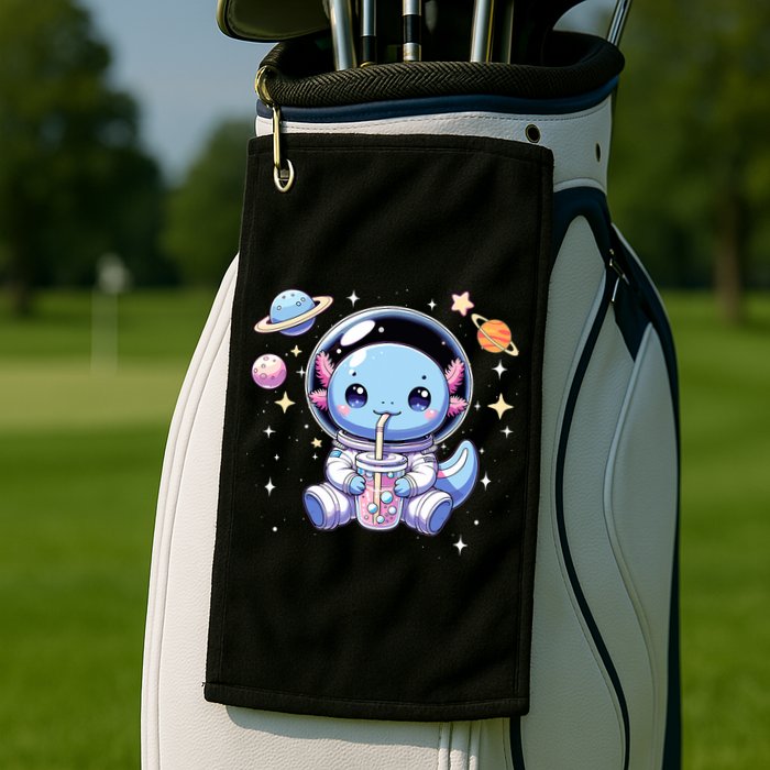 Kawaii Axolotl Bubble Tea Boba Tea Astronaut Space Axolotl Golf Towel