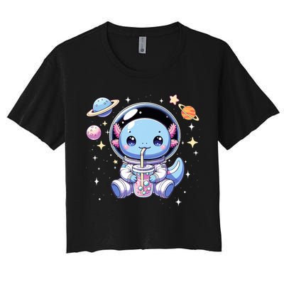 Kawaii Axolotl Bubble Tea Boba Tea Astronaut Space Axolotl Women's Crop Top Tee