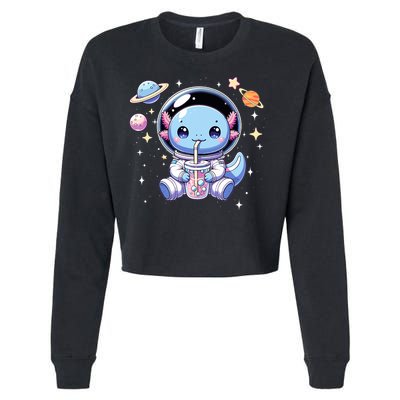 Kawaii Axolotl Bubble Tea Boba Tea Astronaut Space Axolotl Cropped Pullover Crew