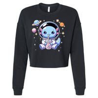 Kawaii Axolotl Bubble Tea Boba Tea Astronaut Space Axolotl Cropped Pullover Crew