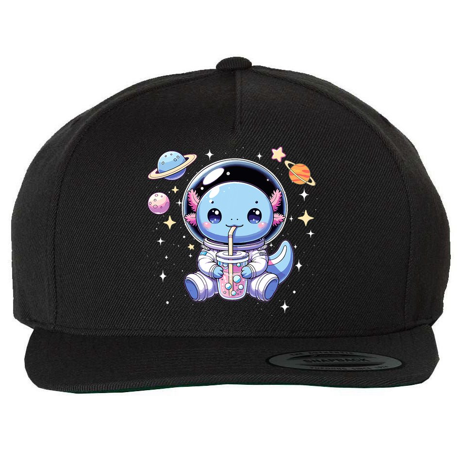 Kawaii Axolotl Bubble Tea Boba Tea Astronaut Space Axolotl Wool Snapback Cap