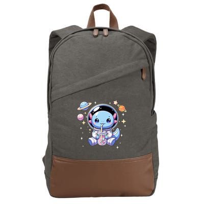 Kawaii Axolotl Bubble Tea Boba Tea Astronaut Space Axolotl Cotton Canvas Backpack