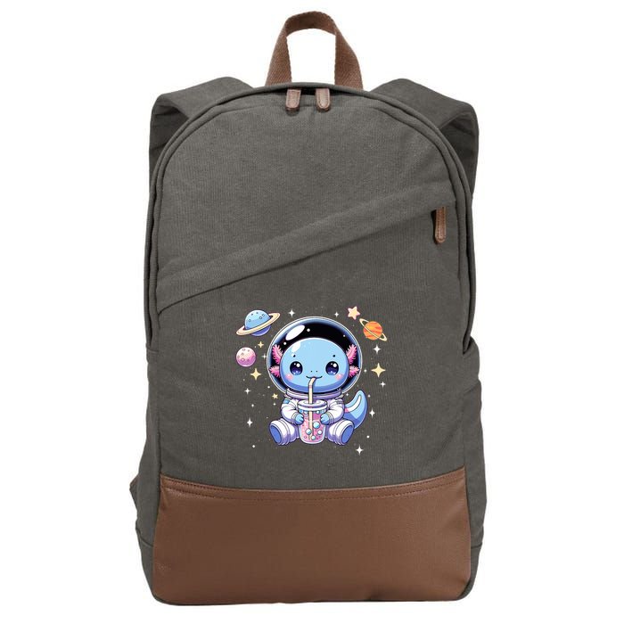 Kawaii Axolotl Bubble Tea Boba Tea Astronaut Space Axolotl Cotton Canvas Backpack