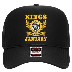 Kings Are Born In January Birthday Gift High Crown Mesh Back Trucker Hat